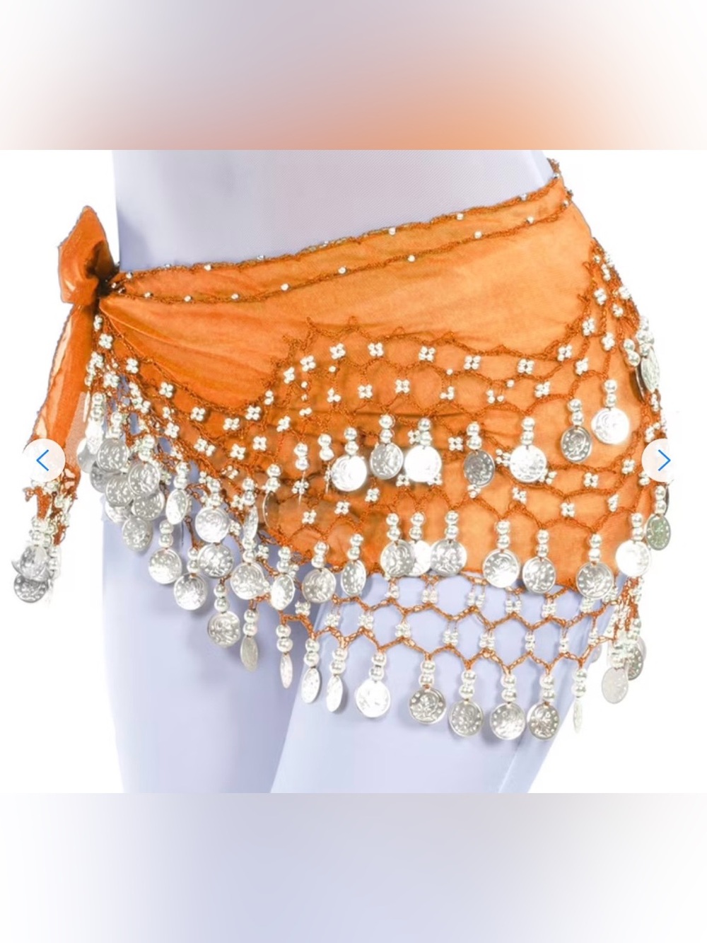 Belly Dance Hip Scarf Coin Hip Scarf in Orange & Silver Like New